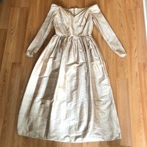 Watters off-shoulder silk gown